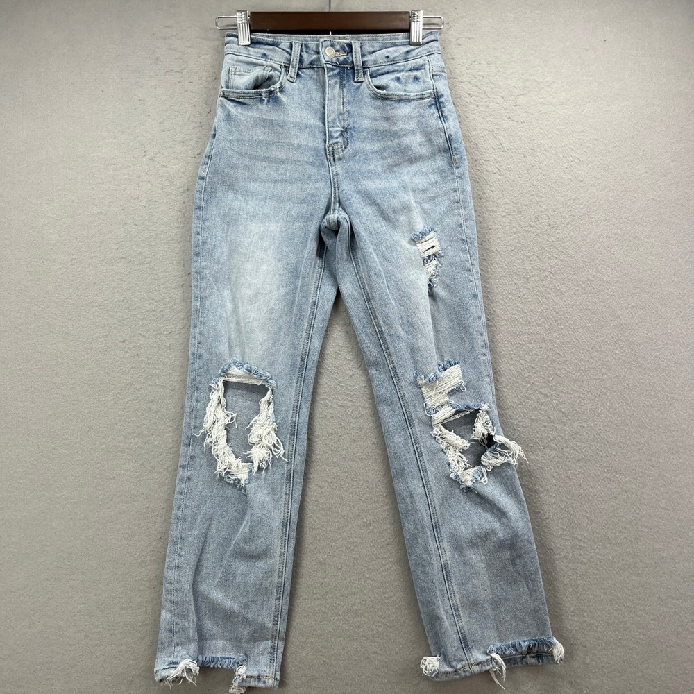 Vervet Jeans Womens 24 Light Blue High Rise Distressed Ripped Grunge Y2K Raw Hem